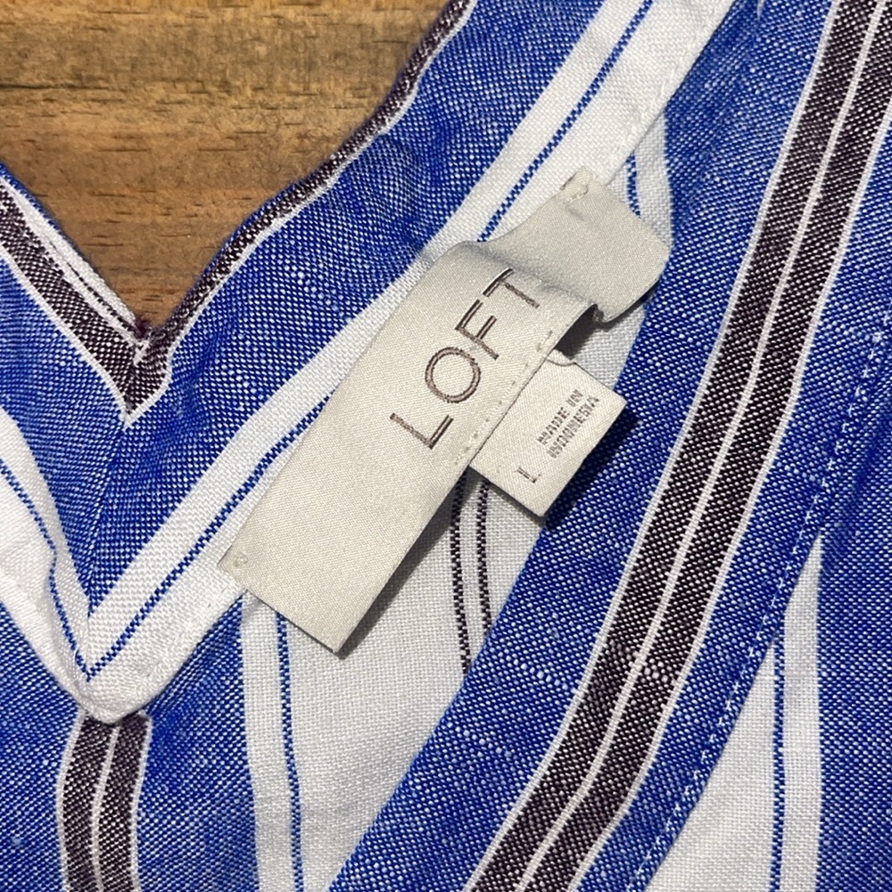 Loft Women’s Linen White/Blue Striped Sleeveless Dress size Large - Picture 4 of 7